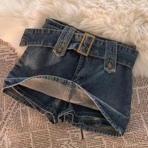 Cheap Y2k Denim Skirt For Spring, Mini Skirt Aesthetic, Denim Mini Skirts, Short Wrap Skirt, Mini Skirt Summer, Skirt Aesthetic, Rok Mini, Alt Clothes, Mini Wrap Skirt