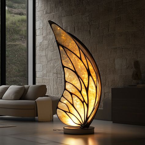 This lamp, inspired by the delicate structure of insect wings, brings a touch of nature’s elegance into your home. The lampshade mimics the intricate patterns found in the wings of dragonflies or butterflies, with translucent panels that softly diffuse light, creating a warm and inviting glow. The design features a lightweight, airy frame that captures the fragility and grace of the natural world, while the lamp’s organic curves and subtle textures evoke the sense of being surrounded by natur... Organic Interior, Laser Cut Lamps, Lamp Inspired, Nature Patterns, Insect Wings, Organic Structure, Bamboo Lamp, Lampshade Designs, Industrial Design Sketch