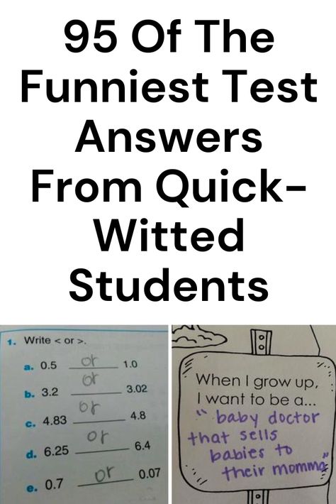 95 Of The Funniest Test Answers From Quick-Witted Students #Funniest #Test #Answers #From #Quick #Witted #Students Funny School Test Answers, Funny Kid Answers On Tests, Funny Test Answers Student Hilarious, Funny Kid Test Answers, Funny Kids Test Answers, Funny Student Answers, Memes School Test, Funny Answers From Students, Funniest Test Answers