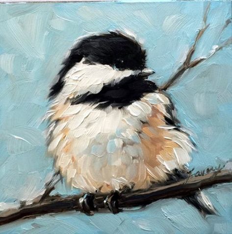 Chickadee Art, Seni Dan Kraf, Simple Acrylic Paintings, Piet Mondrian, Jackson Pollock, Beginner Painting, Arte Animal, Drawing Tutorials, Birds Painting