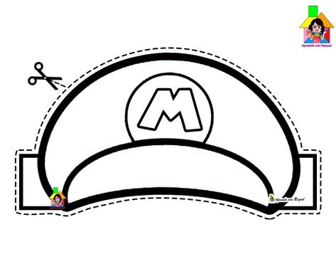 Mario Hat Printable, Mario And Luigi Crafts, Mario Costume Diy, Luigi Hat, Super Mario Hat, Paw Patrol Stickers, Mario Crafts, Mario Hat, Super Mario Coloring Pages