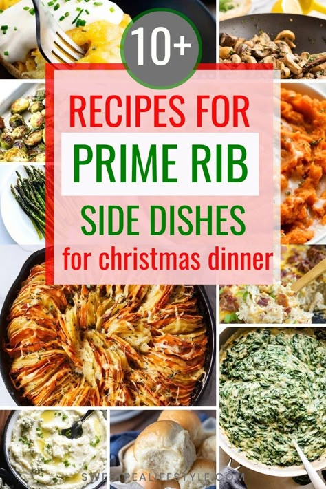 Prime Rib Sides Dishes at Christmas need to be decadent, delicious, and definitely celebratory! These side dish recipes go well with your Christmas Prime Rib dinner, and will be the talk of the holiday! From creamed spinach to mashed sweet potatoes there is something for everyone on this list! These delicious side dish recipe ideas for your holiday menu are sure to please your people, and have them coming back for more! Prime Rib For Christmas Dinner, Xmas Dinner Sides Dishes, Sides Dishes Christmas Dinner, Side Dishes For Standing Rib Roast Christmas Dinners, Side Dishes For Prime Rib Roast, Fancy Christmas Dinner Sides, Prime Rib Menu Ideas, Sides For Christmas Dinner Holidays, Side Dish With Prime Rib