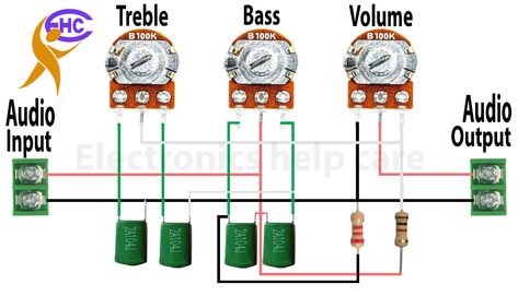 Bass tone circuit diagram Bass Treble Circuit Diagram, Diy Bluetooth Speaker, Electronics Projects For Beginners, Low Pass Filter, Basic Electronic Circuits, Diy Amplifier, Car Audio Amplifier, Simple Circuit, Subwoofer Amplifier