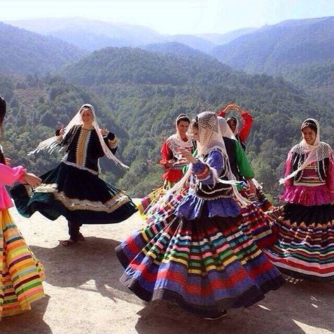 Gilaki Women dancing with their traditional costume in Masouleh, Guilan, North of Iran Pin from: https://www.facebook.com/Inja.guilan/photos/a.166730376685292.35641.148816875143309/908310985860557/?type=1: