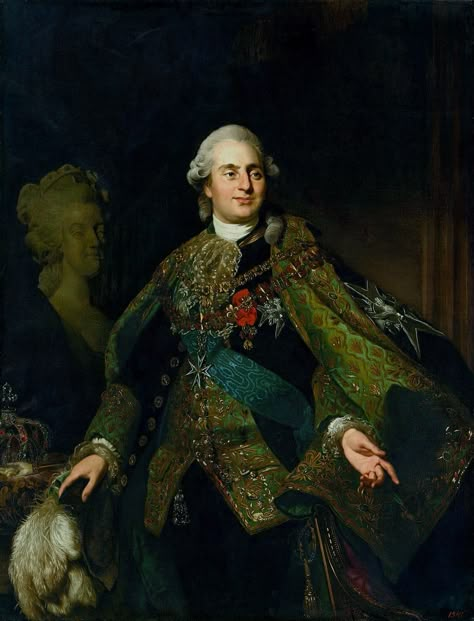 Portrait of Louis XVI of France with bust of Marie Antoinette by Alexandre Roslin, 1782-1783 (PD-art/old), Zamek Królewski w Warszawie (ZKW), one of the portraits assembled by Stanislaus Augustus for his Conference Room at the Royal Castle in Warsaw Jean Antoine Watteau, French Royalty, The French Revolution, French History, Three Kings, European Royalty, French Revolution, Louis Xiv, Portrait Gallery