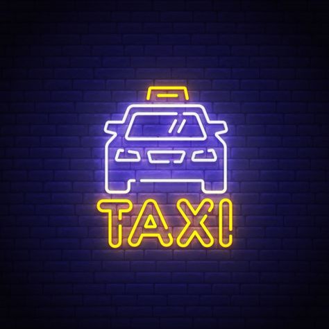 Taxi Logo Design, Taxi Aesthetic, Logo Taxi, Taxi Logo, Neon Sign Aesthetic, Onboarding App, Driver Card, Taxi Sign, Taxi Car