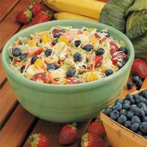 Fruit Coleslaw Recipe -"This tangy sweet side dish is so tasty, you can add just a pinch of salt or non at all," says Susan Skinner-Martin of Sandusky, Ohio. "It's a favorite at picnics and potlucks. For fun, try varying the fruits by substituting apples, cherries or raisins." The Best Coleslaw, Best Coleslaw, Ohio Recipes, Coleslaw Recipes, Sandusky Ohio, Creamy Coleslaw, Fruit Cocktail, Cole Slaw, Fruit Salads