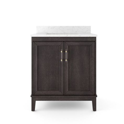 Sianni 30'' Single Bathroom Vanity with Engineered Quartz Top Powder Bath Inspiration, 30” Vanity, Small Powder Room Vanity, Powder Room Inspiration, New Bathroom Vanity, Small Half Bathroom, 30 Inch Vanity, Built In Vanity, Wood Bathroom Cabinets