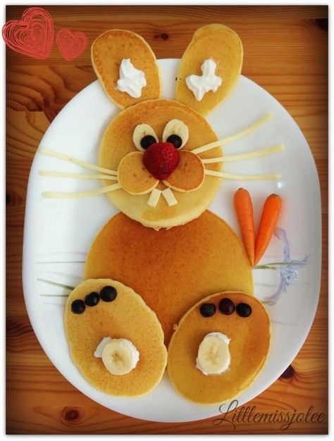 Hello, Yummy Bunny Pancakes For Kids, Rabbit Pancakes, Rabbit Pancake, Bunny Pancake, Easter Bunny Fruit, Easter Bunny Pancakes, People And Cats, Bunny Pancakes, Kids Pancakes