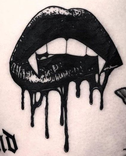 Vampire Ghost Tattoo, Vulgar Tattoo Ideas, Vampire Teeth Tattoo Design, Vampire Theme Tattoo, Spooky Simple Tattoos, Dark Tattoo Simple, Gothboiclique Tattoo, Spooky Tattoos Men, Gothic Vampire Tattoo