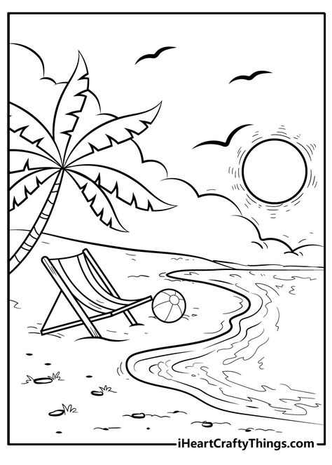 Beach Coloring Pages (100% Free Printables) Beach Coloring Pages For Kids, Painting Of A Beach, House Coloring Pages, Coloring Pages Ideas, Beach Coloring Pages, Pages Ideas, House Colouring Pages, Beach Color, Disney Coloring Pages