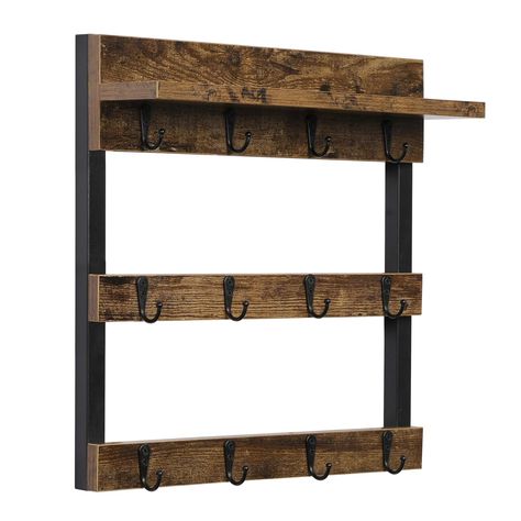 OROPY Rustic Coffee Mug Rack Wall Mounted, Wood Cups Rack Organizer 12 Hooks, with Display Storage and Collection Shelf(Retro Brown): Amazon.ca: Tools & Home Improvement Mug Rack Wall, Mug Wall Rack, Industrial Hall Tree, Rustic Hooks, Coffee Mug Storage, Coffee Mug Rack, Mug Storage, Wood Mug, Coffee Mug Holder