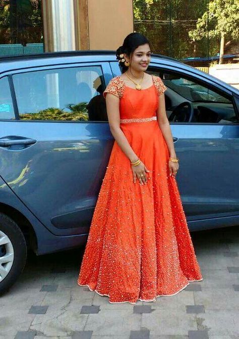 Orange Designer Gown Elegant Bridal Dresses, Frock Models, Frocks And Gowns, Gown Party Wear, Long Gown Design, Designer Gown, Long Gown Dress, Long Dress Design, Salwar Kamiz