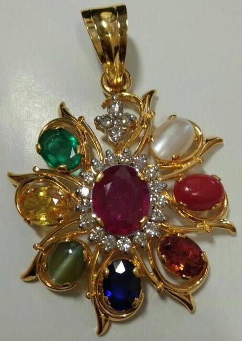 Navaratna Pendent Gold, Navratna Pendant Set, Navaratna Locket For Women, Navratan Pendant Set, Navarathna Pendant, Navaratna Pendants, Beaded Wedding Jewelry, Everyday Pendant, Stone Bead Jewelry