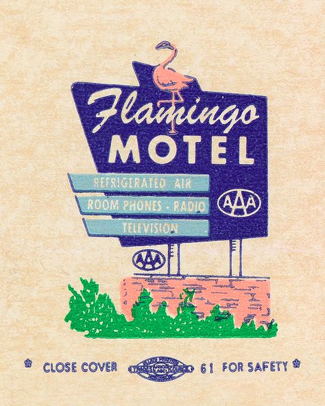 Flamingo Motel Matchbook | Stefanie Poteet | Flickr Motel Graphic Design, Retro Motel Sign, Googie Aesthetic, Typo Packaging, Motel Illustration, Motel Design, Vintage Web Design, Retro Flamingo, Vintage Palm Springs