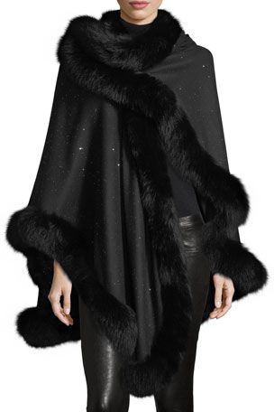 Fur Trimmed Cape, Fur Lined Hoodie, Sequin Cape, Cashmere Cape, Capes & Ponchos, Cashmere Hoodie, Capes For Women, Cashmere Yarn, Fox Fur