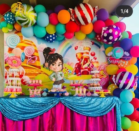 Penelope Wreck It Ralph Birthday Party, Penelope Birthday Party, Wreck It Ralph Vanellope Birthday Party, Vanellope Von Schweetz Birthday Party, Vanellope Birthday Party Ideas, Elena Birthday Party, Kylie Birthday, Candy Land Birthday Party, 5th Birthday Party Ideas