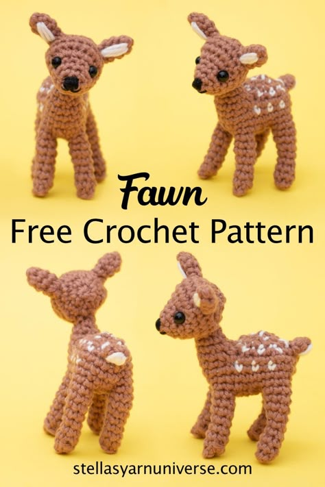 Amigurumi Deer Free Crochet Pattern - Stella's Yarn Universe Cutest Crochet Patterns Free, Mini Crocheted Animals, Rhino Crochet Pattern Free, Miniature Crochet Patterns Free, Free Mini Crochet Patterns, Rabbit Crochet Pattern Free, Small Animal Crochet, Crochet Small Animals, Crochet Stuffies Free Pattern