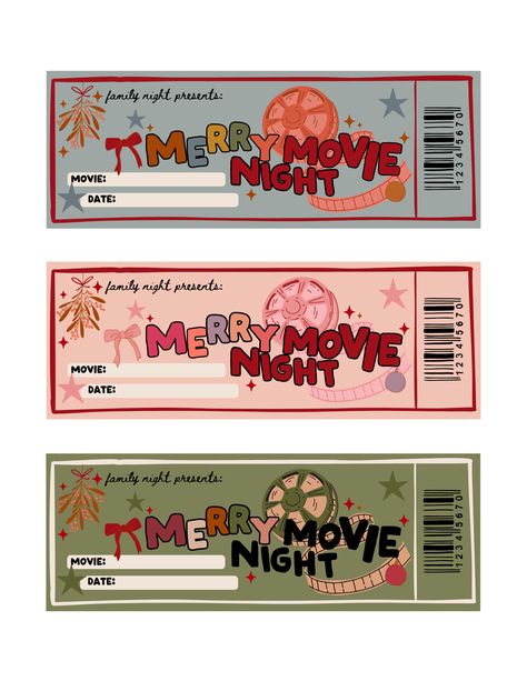 ***Please note, this is a DIGITAL item. No physical items will be shipped. A sweet and magical touch for those Christmas family movie nights! What you'll get: 1 printable page is included (3 tickets per print) Instant Access (Once your payment is complete, you will receive a pdf containing a link(s) for your purchased Movie Night Printables Ticket, Holiday Themed Movie Night, Halloween Movie Night Tickets, Pajama Movie Party, Family Movie Night Tickets Free Printable, Christmas Movie Ticket Printable Free, Movie Night Ideas Christmas, Christmas Movie Ticket Printable, Christmas Themed Movie Night Ideas