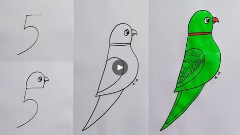 Cute Parrot Drawing Easy, Parotts Bird Drawing Easy, Easy Parrot Drawing For Kids, How To Draw A Parrot, Birds Drawing Easy For Kids, Parrot Drawing For Kids, Parrot Drawing Easy, Draw A Parrot, Bird Drawing For Kids