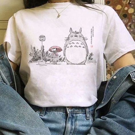 Totoro T Shirt, Kawaii Harajuku, Anime Tshirt, Cartoon T Shirt, My Neighbor Totoro, Bottoming Shirt, Cute Anime, Cartoon T Shirts, Trendy Tee