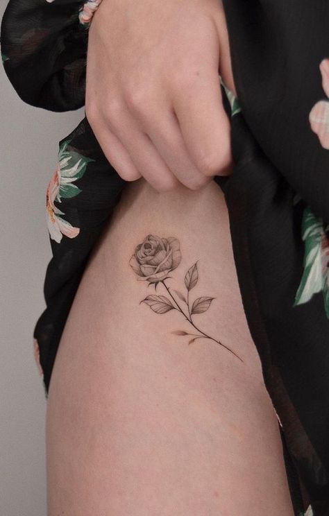 Feed Your Ink Addiction With 50 Of The Most Beautiful Rose Tattoo Designs For Men And Women|#tattoo #handtattoo #tattoos #rosetattoo #tattoorose 217 Rose Tattoo Upper Thigh, Hip Rose Tattoo, Rose Tattoo Hip, Rose Hip Tattoo, Hip Tats, Tattoo Bein Frau, Rose Tattoo On Hip, Henne Tattoo, Rose Tattoos For Men