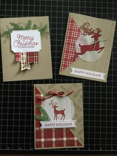 Plaid Cards, Rustic Christmas Cards, Deer Cards, Paper Pumpkin Alternatives, Stampin Up Weihnachten, Paper Pumpkins, Stamped Christmas Cards, Plaid Background, Pumpkin Cards