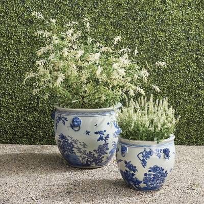 Featuring elegant patterning based on traditional design motifs passed down from antiquity, our Blue Ming Handpainted Ceramic Planters are the perfect addition to your home or garden. Hand-glazed and fashioned from wheel-thrown clay. 100% ceramicWheel-thrown clayHandpainted and hand-glazedNo drain hole; use in covered areas onlyWipe clean with a soft clothShapes and designs may vary slightly due to the handmade nature of these productsImportedA Frontgate exclusive. Gray Planter, Sansevieria Plant, Porcelain Planter, Beige Ceramic, Urn Planters, Window Planter Boxes, Stone Planters, Ancient Designs, Outdoor Planters