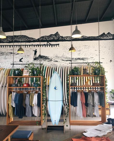 Surf Retail Store Design, Surf Shop Interior Design, Surf Boutique, Beach Shop Design, Coastal Boutique, Surf Shops, Surf Shop Interior, Surf Shop Aesthetic, Swimsuit Stores