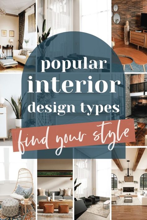 14 Popular Types of Interior Design - Making Joy and Pretty Things Interior Styles Types, Home Styles Types Of Interior, Design Styles Types Of Interior, Types Of Decorating Styles, Types Of Interior Design, Types Of Design Styles, Types Of Home Decor Styles, Types Of Interior Design Styles, Glam Interior Design