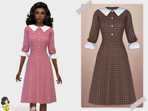 Sims 4 1940s Hair, 1930 Sims 4 Cc, Vintage Dresses 1940s, Plaid Overall Dress, The Sims 4 Custom Content, Sims 4 Decades Challenge, Sims 4 Cheats, Alpha Cc, Retro Clothes