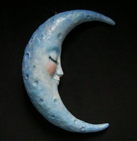 Sculpture Angel, Crescent Moon Art, Paper Clay Art, Moon Hanging, Hanging Sculpture, Man In The Moon, Paper Moon, Moon Illustration, Moon Decor