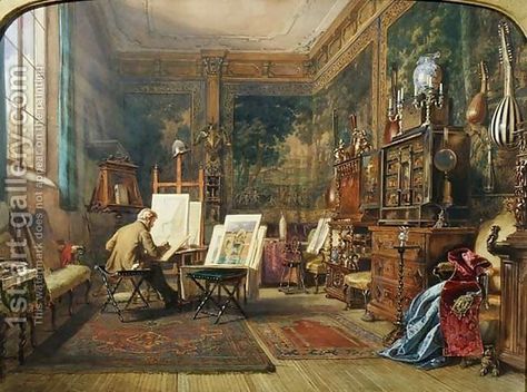 The Artist's Studio, Venice (185) Victorian Art Studio, Moody Maximalist, American Impressionism, History Major, Artsy Aesthetic, Alex Ross, A4 Poster, Oil Painting Reproductions, Painting Reproductions