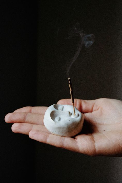 Incense Burners Ceramic, Meditation Clay Art, Moon Incense Holder Clay, Clay Pottery Incense Holder, Oven Bake Clay Incense Holder, Yoga Pottery Ideas, Sun Incense Holder, Polymer Clay Incense Burner, Air Dry Clay Cone Incense Holder