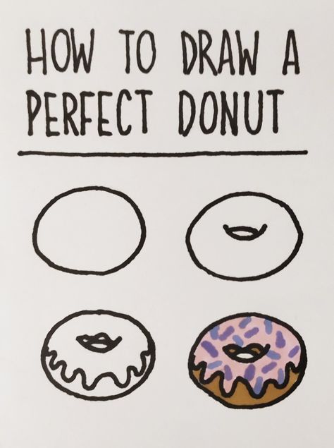 How to draw a perfect donut, donut doodle, doodles, little tutorial, drawing Simple Donut Drawing, How To Draw Donut, How To Draw A Donut, Donut Drawing Easy, Donut Doodle, Starbucks Drawing, Donut Drawing, Book Cupcakes, Apple Donuts