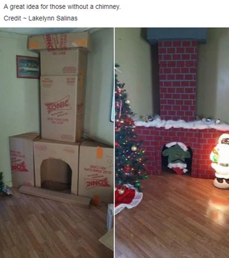 Fireplace and Chimney for Santa :) made with cardboard boxes and paper. Christmas Cubicle Decorations, Diy Christmas Fireplace, Christmas Door Decorating Contest, Grinch Decorations, Grinch Christmas Party, Whoville Christmas, Grinch Christmas Tree, Grinch Christmas Decorations, Christmas Grinch