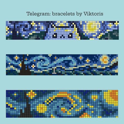 Starry Night Pattern, Loom Beading Patterns, Bead Looming, Night Pattern, Modele Pixel Art, Grid Patterns, Bead Loom Designs, Pixel Crochet, Pixel Art Grid