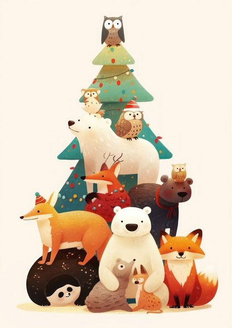 Cute animals christmas illustration winter. | free image by rawpixel.com / Aew Winter Animal Illustration, Winter Animals Illustration, Christmas Animals Illustration, Animals Christmas, Christmas Illustrations, Holiday Campaign, Nice Pic, Winter Animals, Awesome Designs