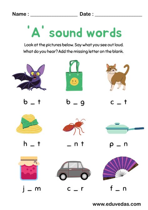 A E I O U Worksheet For Kindergarten, A Vowel Words Worksheet, Fill In The Blanks Worksheets For Kids, O Sound Words Worksheet, U Sound Words, A Sound Words Worksheet, 1st Grade Reading Worksheets, Phonics Worksheets Free, Phonics For Kids