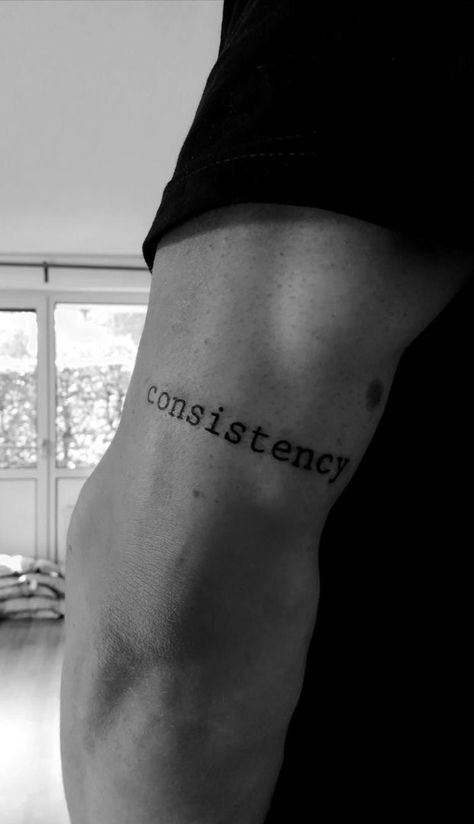 Go One More Tattoo, Arm Small Tattoo Men, Tattoo Text Men, Forearm Small Tattoo Men, Fitness Tattoo Ideas Men, Modern Tattoos Men, Small Text Tattoo Men, Consistency Tattoo Ideas, Tattoo Text Ideas Men