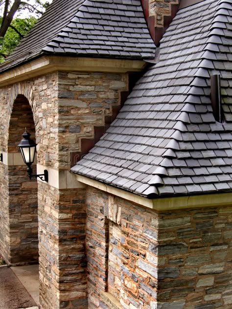 Slate roof with stone wall. And lamp , #sponsored, #roof, #Slate, #stone, #lamp, #wall #ad Concrete Entrance, Slate Roof House, Outdoor Renovation, Roofing Ideas, Stone Lamp, Stone Cottages, Roof Ideas, Roof House, Roof Construction