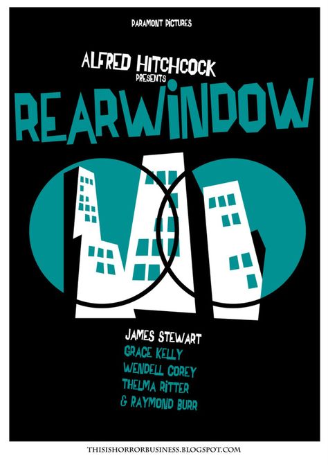 Saul Bass - Rear Window poster Saul Bass Posters, Hitchcock Film, James Stewart, New York School, Robert Rauschenberg, Film Posters Vintage, Alternative Movie Posters, United Airlines, Alfred Hitchcock