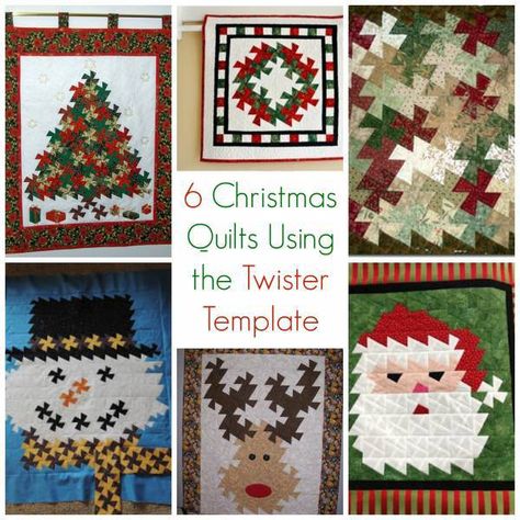 If you have yet to discover the twister template, you are missing out!  This fun little acrylic template can take your average squared quilt block and turns it into just about anything your creativ… Twister Ruler Patterns, Twister Tool Quilt Patterns, Lil Twister Quilt Patterns Tutorials, Spring Twist Quilt Pattern, Twister Wreath Quilt Pattern, Twister Quilts, Christmas Mug Rugs, Snowman Quilt, Christmas Tree Quilt