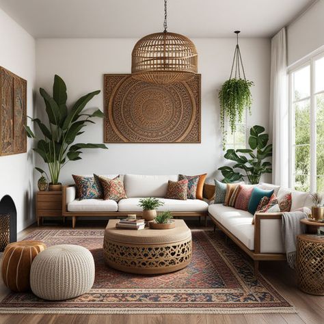 Tropical Modern Living Room, Desert Decor Living Room, Bohemian Interior Design Style, Bohemian Decor Living Room, Modern Boho Interior Design, Living Room Boho Chic, Modern Bohemian Decor, Bohemian Living Room Decor, British Colonial Decor