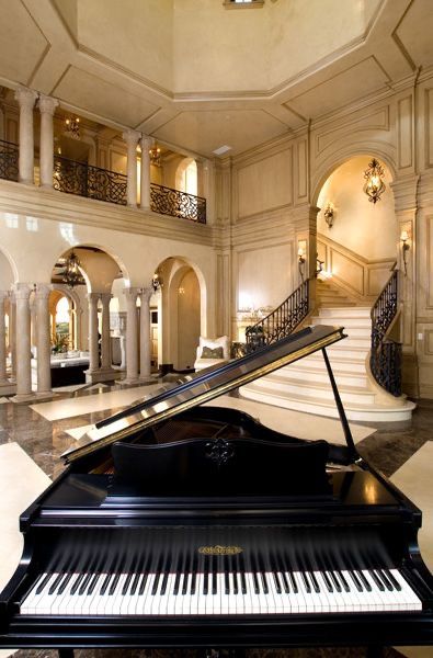 Musical Pictures, Mediterranean Mansion, Piano Room, Grand Piano, Luxury House Designs, House Goals, Beautiful Interiors, Luxury Interior, My Dream Home