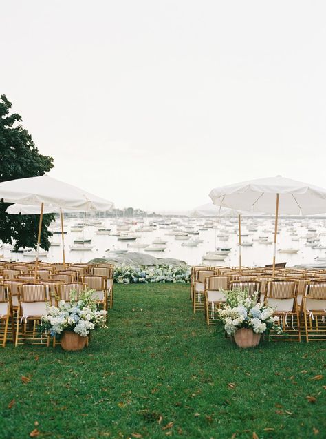 Coastal Elegance in Blues and Greens at the Corinthian Yacht Club in Marblehead Coastal Wedding Venues, Nautical Wedding Inspiration, Maine Wedding Venues, The Corinthian, Boathouse Wedding, Nantucket Wedding, Yacht Wedding, Ceremony Chairs, Yacht Club Wedding