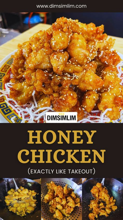 This authentic honey chicken recipe is a must-try! Crispy deep-fried chicken coated in a mouthwatering honey sauce, just like your favorite restaurant. Our 30-year-old recipe guarantees crispy chicken for hours. Enjoy this Asian classic for dinner! Easy To Make Asian Food, 3 Cup Chicken Recipe, Honey Garlic Korean Fried Chicken, Asian Style Food, Chinese Honey Chicken Recipe, Happy Family Chinese Recipe, Honey Chicken Recipe Easy, Chinese Recipes Authentic, Honey Walnut Chicken