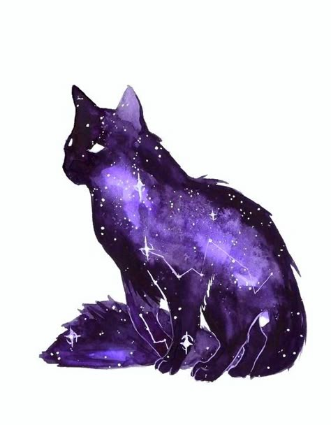 Galaxy Inspired Tattoos, Galaxy Creature Art, Mythical Cat Art, Galaxy Animals, Arte Doodle, Watercolor Art Journal, Galaxy Cat, Watercolor Galaxy, Galaxy Painting