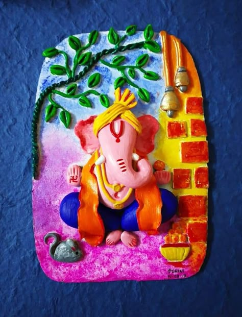 Ganesha craft ideas Ganesh Craft Ideas, Shilpkar Art Craft Ideas, Ganesha Clay Art, Clay Krishna, Ganesha Craft, Clay Ganesha, Ganesh Art Paintings, Clay Crafts For Kids, Ganpati Decoration Design