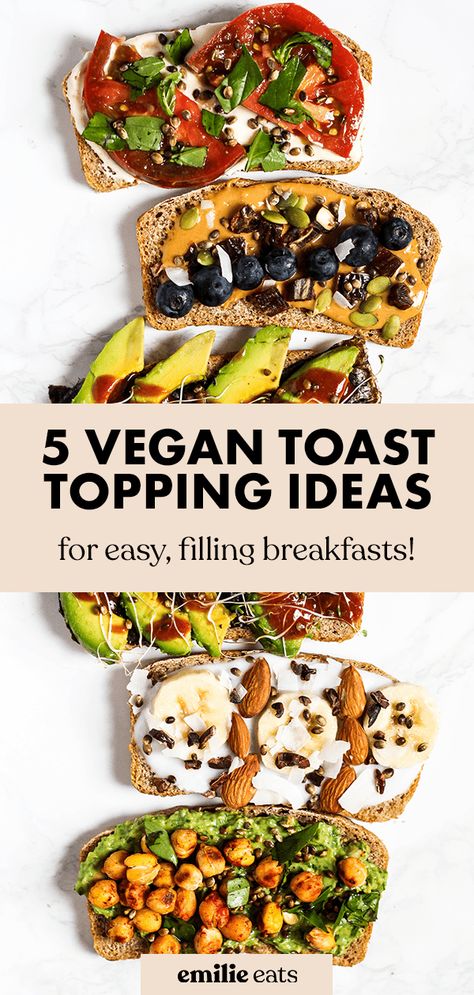 Toast Toppings Breakfast, Vegan Toast Recipes, Vegan Brunch Party, Breakfast Toast Ideas, Healthy Toast Toppings, Vegan Toast, Easy Vegan Breakfast, Toast Recipe Breakfast, Vegan Brunch Recipes